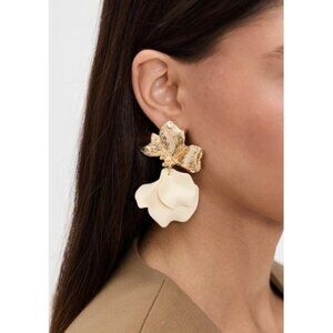 SHASHI Petals Earring in Gold & Ivory rose flower dangle